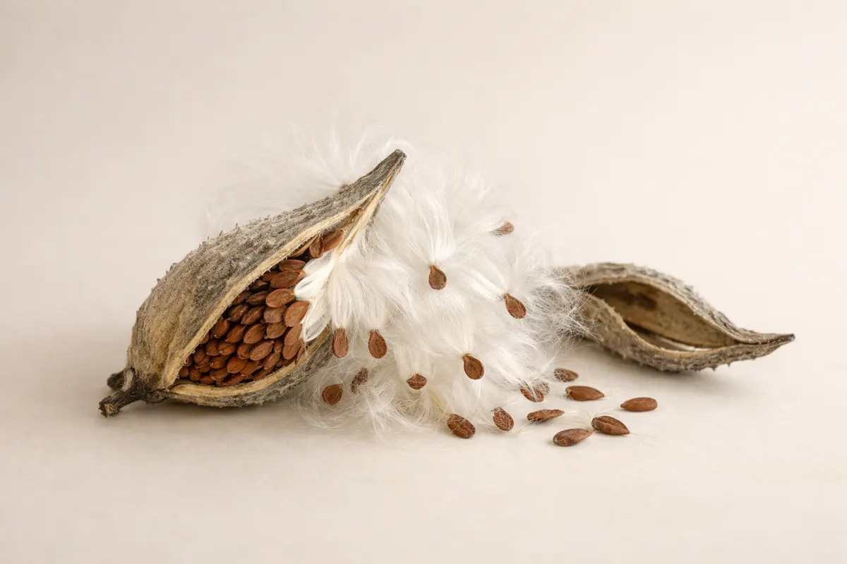 Editorial checklist image for milkweed seed pods showing visible clues and comparison notes.